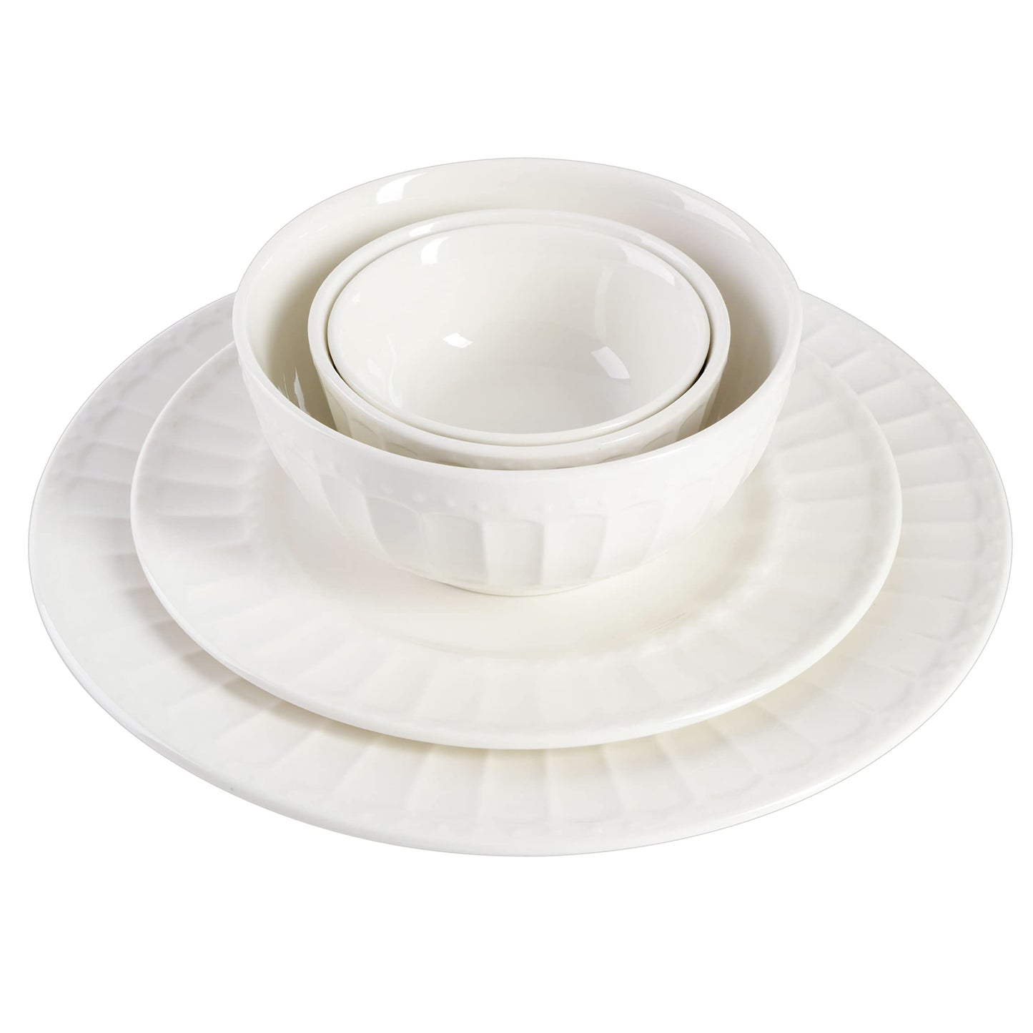 Gibson Home Zen Buffet Porcelain Ceramic Dinnerware Sets for 8, Plates and Bowls Set (40pcs), White Embossed Dishes