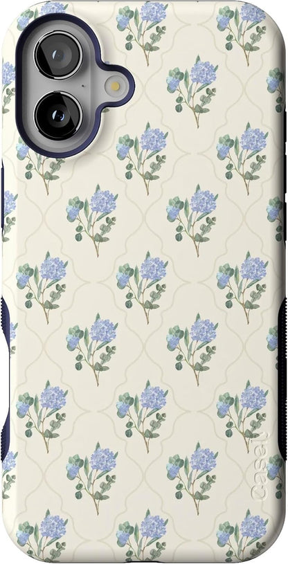 Casely iPhone 16 Case | Nantucket Cottage | Blue Hydrangea | Compatible with MagSafe | Bold Protective Design