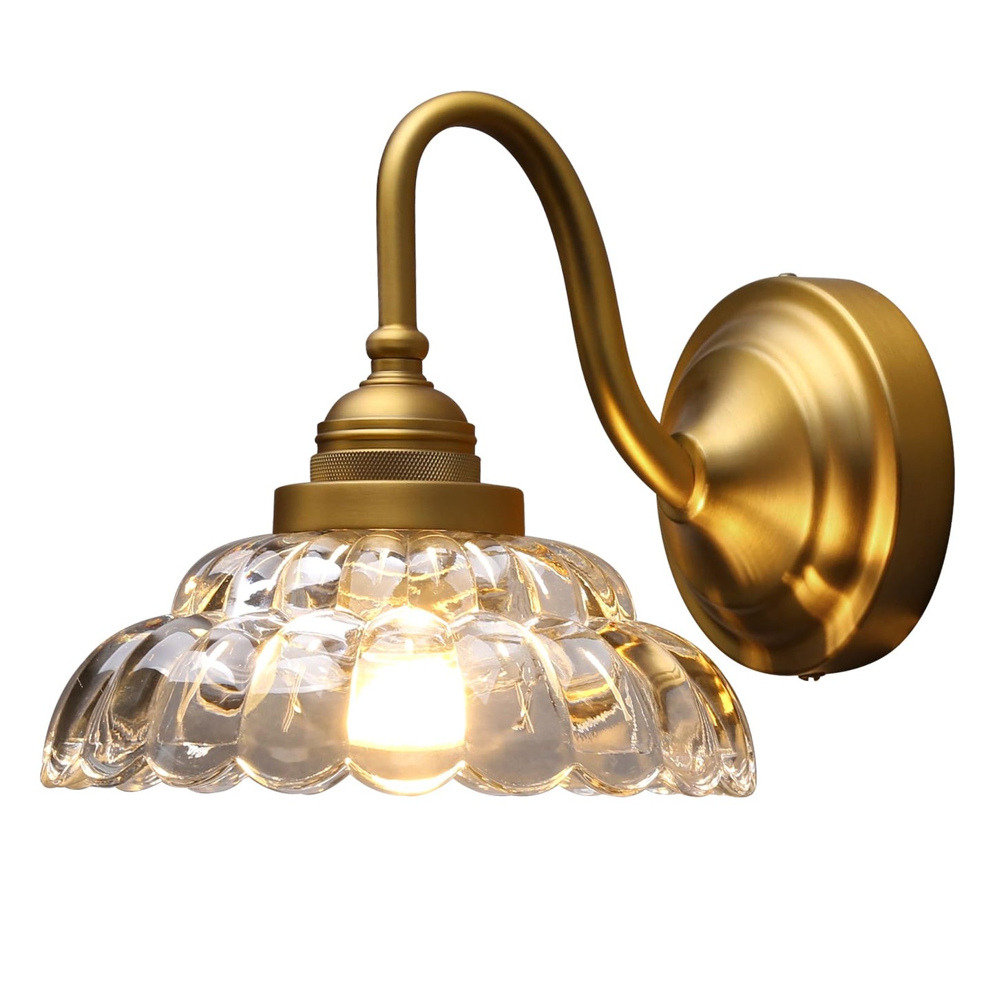 PERMO Vintage Gold Wall Sconce with Clrar Lotus Glass Shade Hardwired Bathroom Vanity Light for Mirror, Bedroom & Hallway
