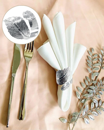 SEEBRIDER Napkin Rings Set of 12, Napkin Rings Silver Leaf Metal for Table Setting Wedding Birthday Anniversary Easter Christmas Halloween Thanksgiving Party Fall