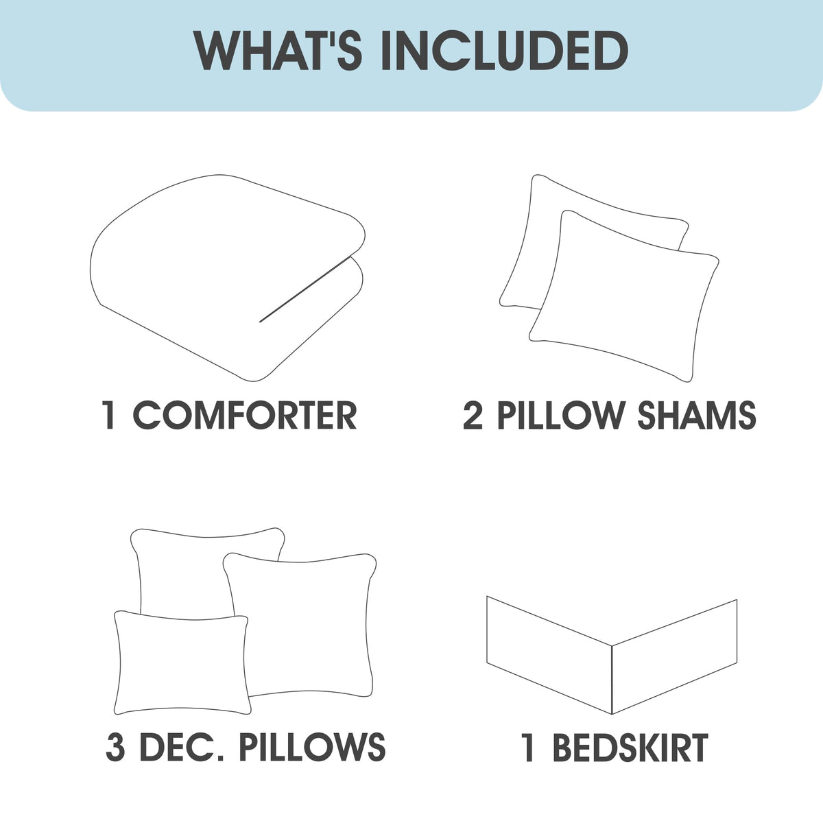 LANCO MODERN LIFESTYLE 7 Piece Comforter Set, Queen, White Navy Geometric Design, 100% Polyester, Luxury All Seasons Bed Set Includes Comforter, Bed Skirt, Pillow Shams, and Decorative Pillows