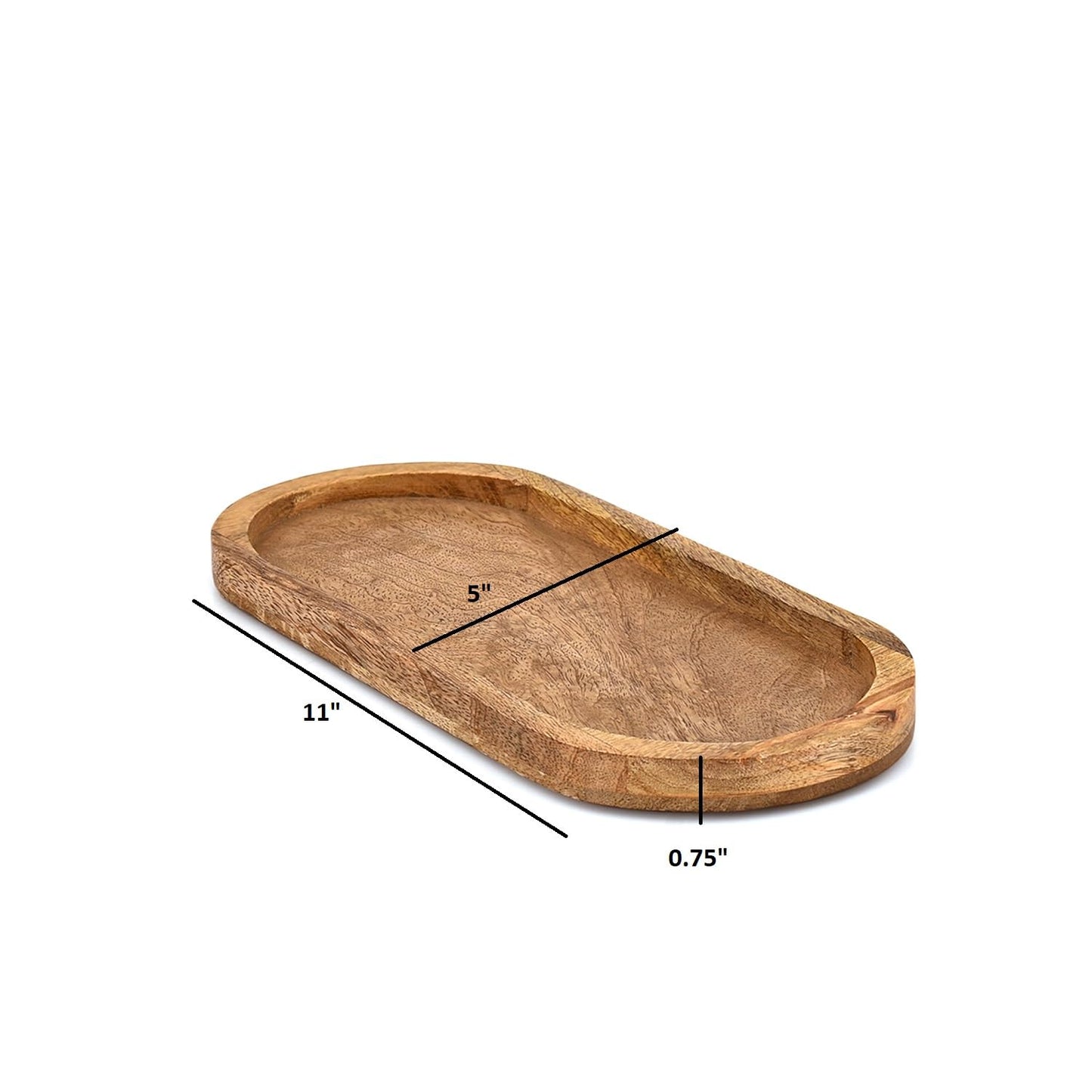 Mahasu Platters Mango Wood Natural Wood Serving Platters Set with Lip Oval for Food Holder/BBQ, Serve Cheese, Sushi (11" X 5" X 0.75")