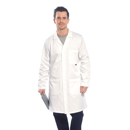 Portwest 2852 Standard Lab Coat Kingsmill Polycotton Professional Protective Workwear Concealed Stud 3 Pocket Storage Durable Comfortable Non-Shrinking, White, S