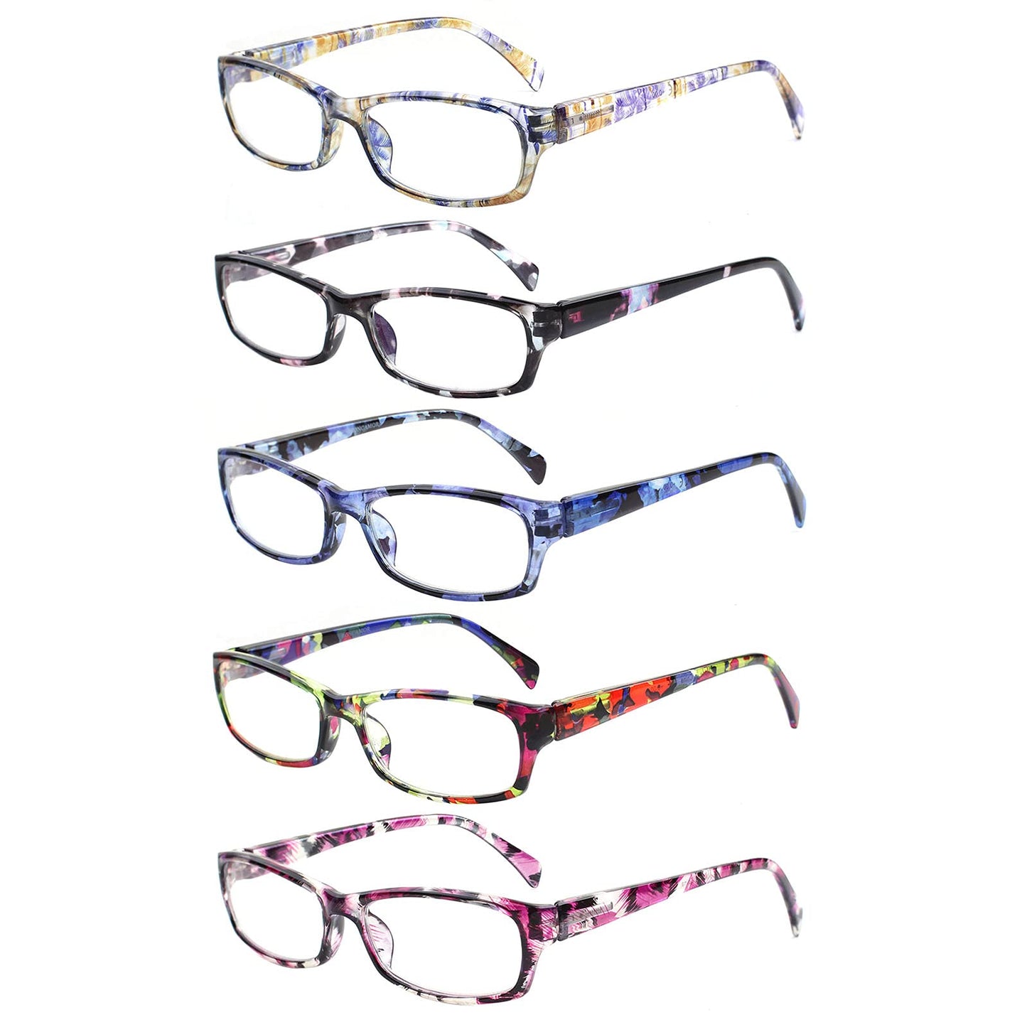 VIDEBLA 5 Pack Computer Reading Glasses Men and Women Anti Eyestrain Blue Light Blocking Glasses for Reading (5 Mix-2, 2.50)