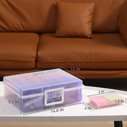 novelinks Transparent 4" x 6" Photo Cases and Clear Craft Keeper with Handle, 16 Inner Photo Organizers & Photo Storage Box, Plastic Photo Storage Containers (Pink Purple Gradient)