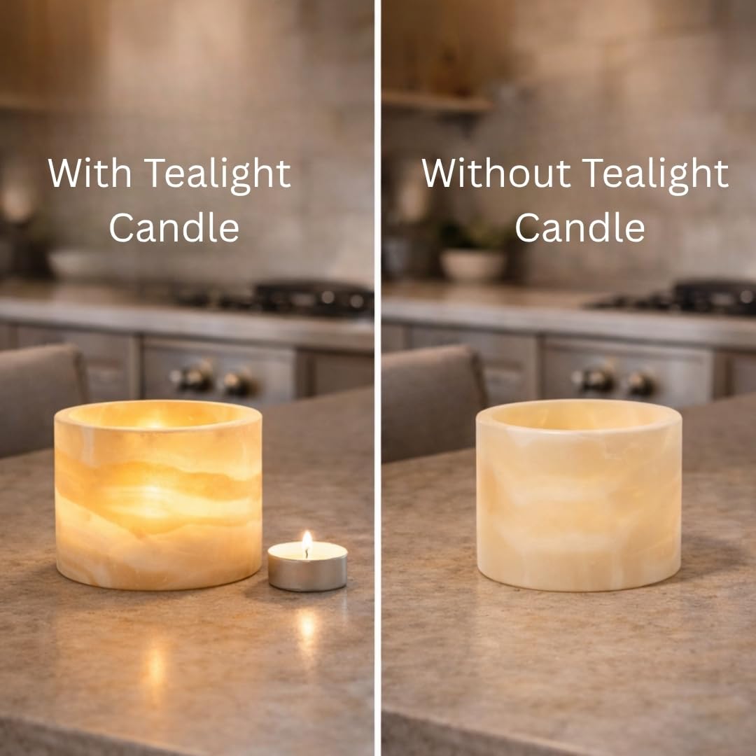 Single Alabaster Candle Holder, Sturdy Tealight Candle Holders, Translucent Stone for Calming Glow, Perfect for Ambient Lighting & Gifts, Warm Illumination, Multiple Sizes