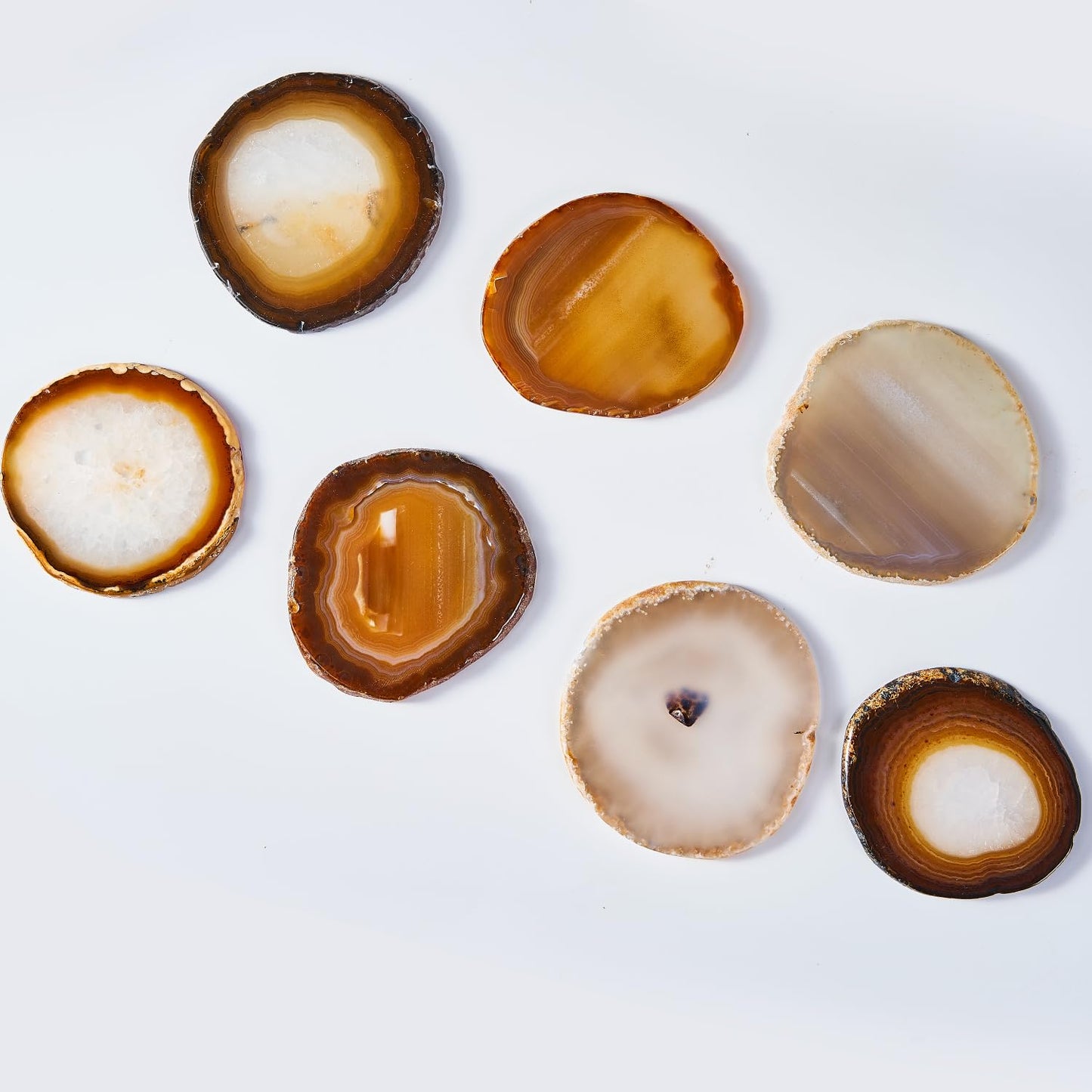 Single Agate Coaster Gemstone Slice for Coffee Table with Display Stand for Home Decor, Coaster for Kinds of Cups(1PK Natural Brown Agate Slice)
