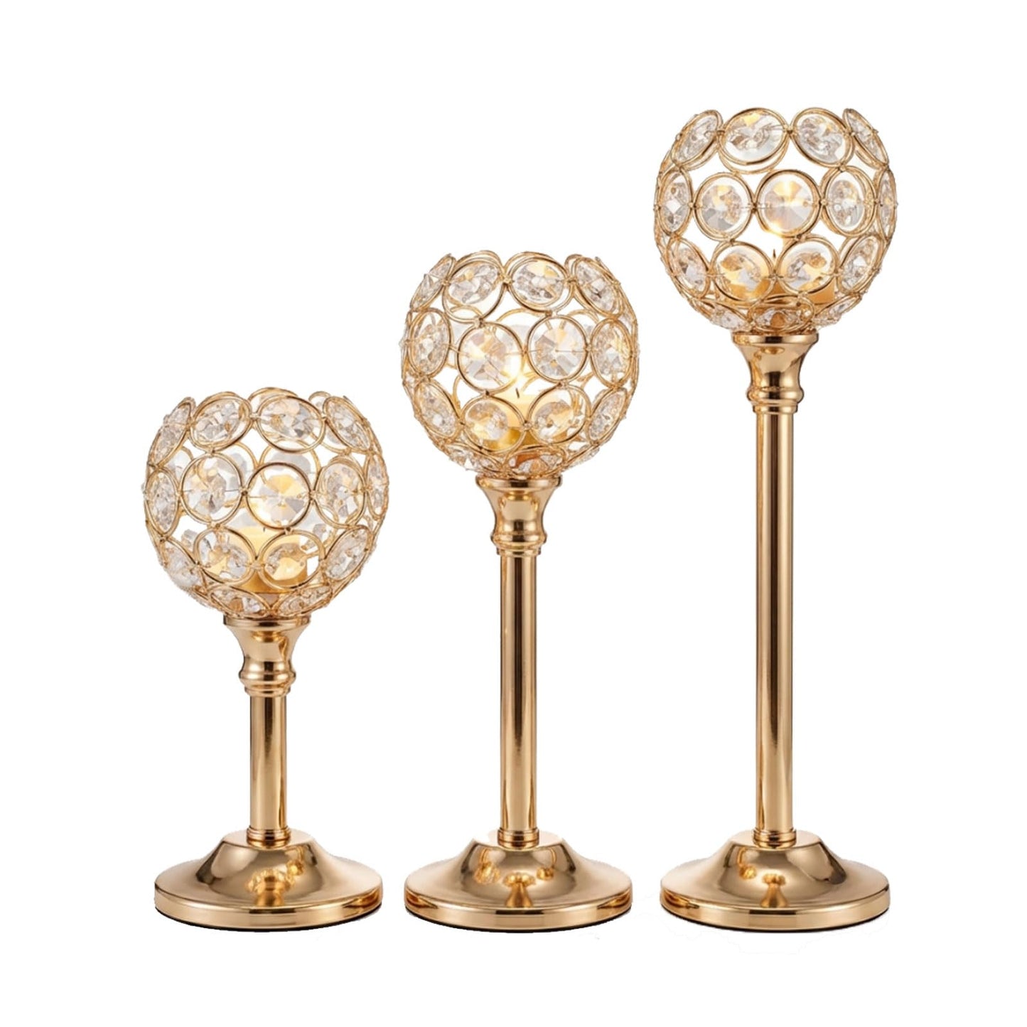 Candle Holder Candlestick Holders- 1Set Gold Crystal Pillar Candle Holders,Metal Candlestick Stands for Wedding Centerpieces,Table Decor for Church,Valentine's Day Housewarming Gift,3Pcs