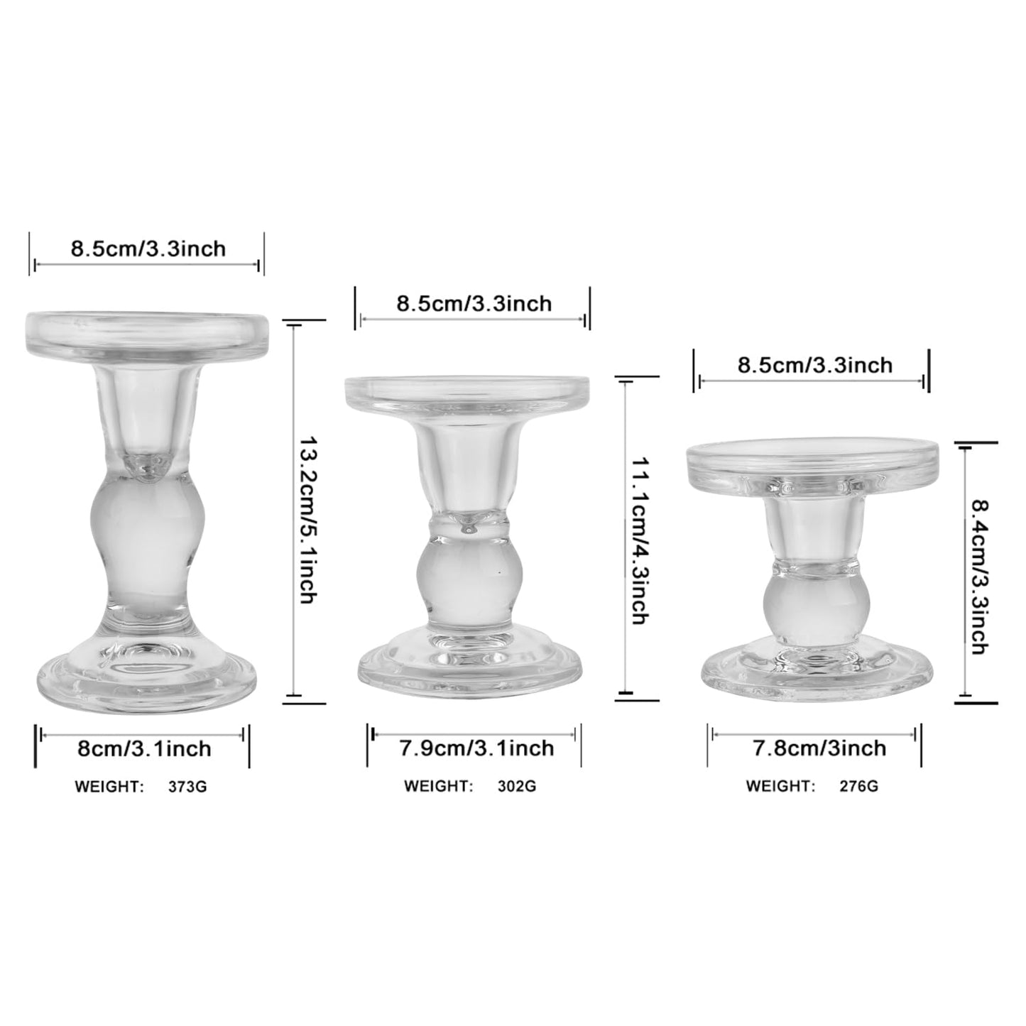BTGLLAS 6-Piece Set of Glass Candlestick, Crystal Candlestick Holder Holder and Conical Candle, Christmas Candle Holder Decoration, Family Living Room Wedding Candle Holder (Clear 2sets)
