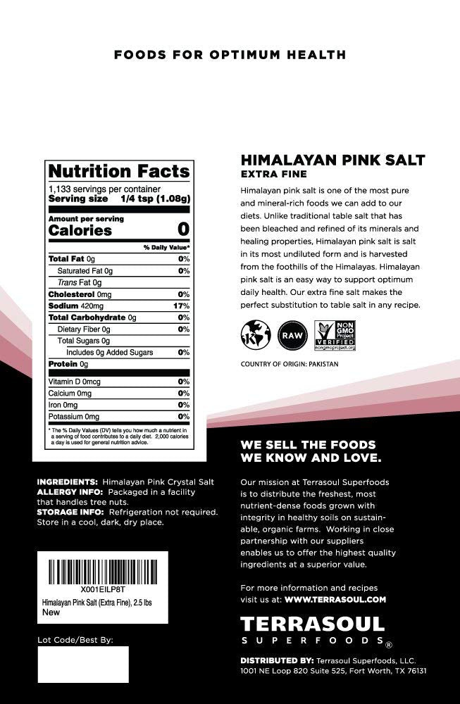 Terrasoul Superfoods Himalayan Pink Salt, 5 Lbs (2 Pack) - Extra Fine Grind | Trace Minerals