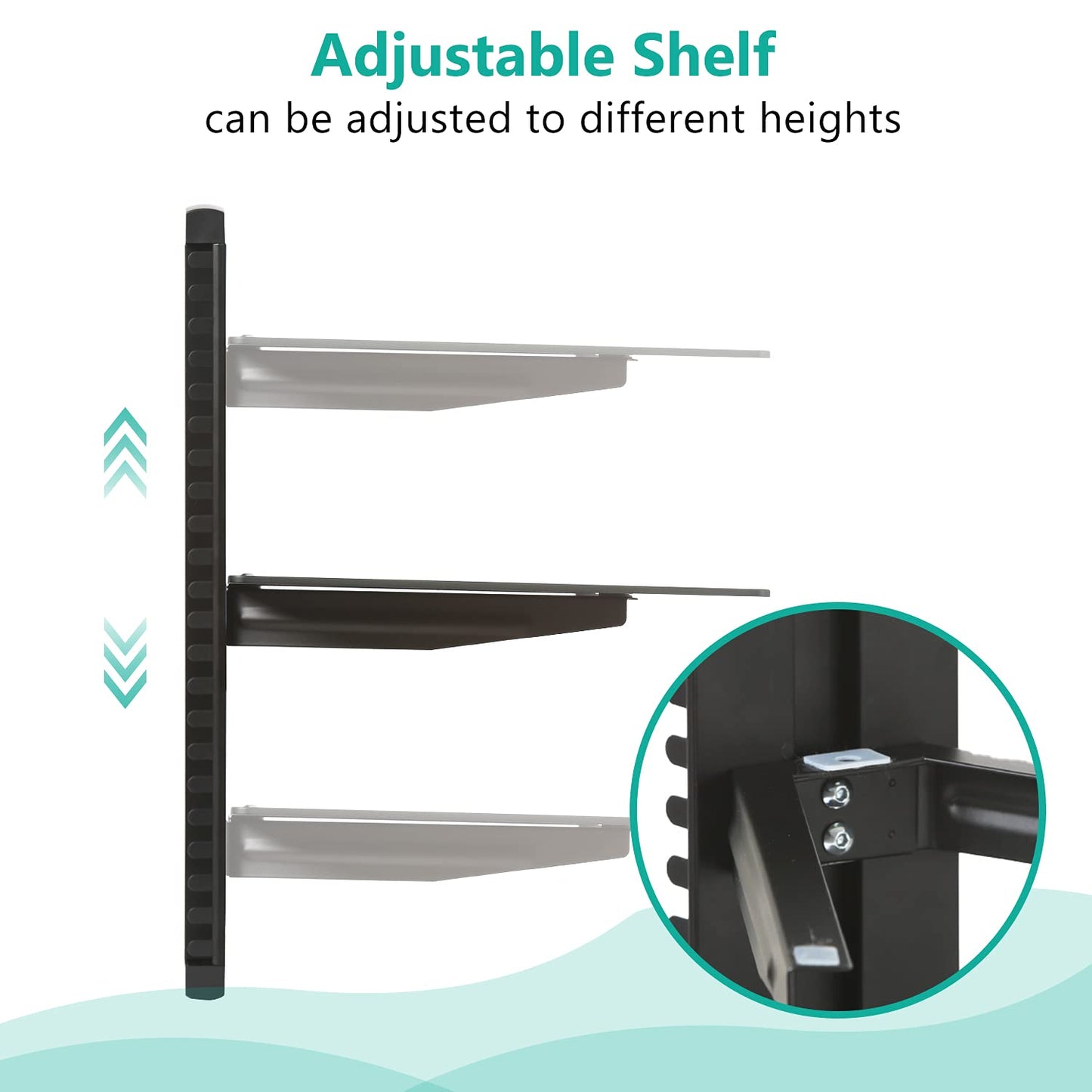 WALI Floating TV Shelf, 1 Tier Glass Projector Shelf for DVD Players, Routers, Game Consoles, Cable Boxes, Living Room Decor, Wall Mount Shelves Hold Up to 17.6lbs (CS201B), 1-Shelf, Black