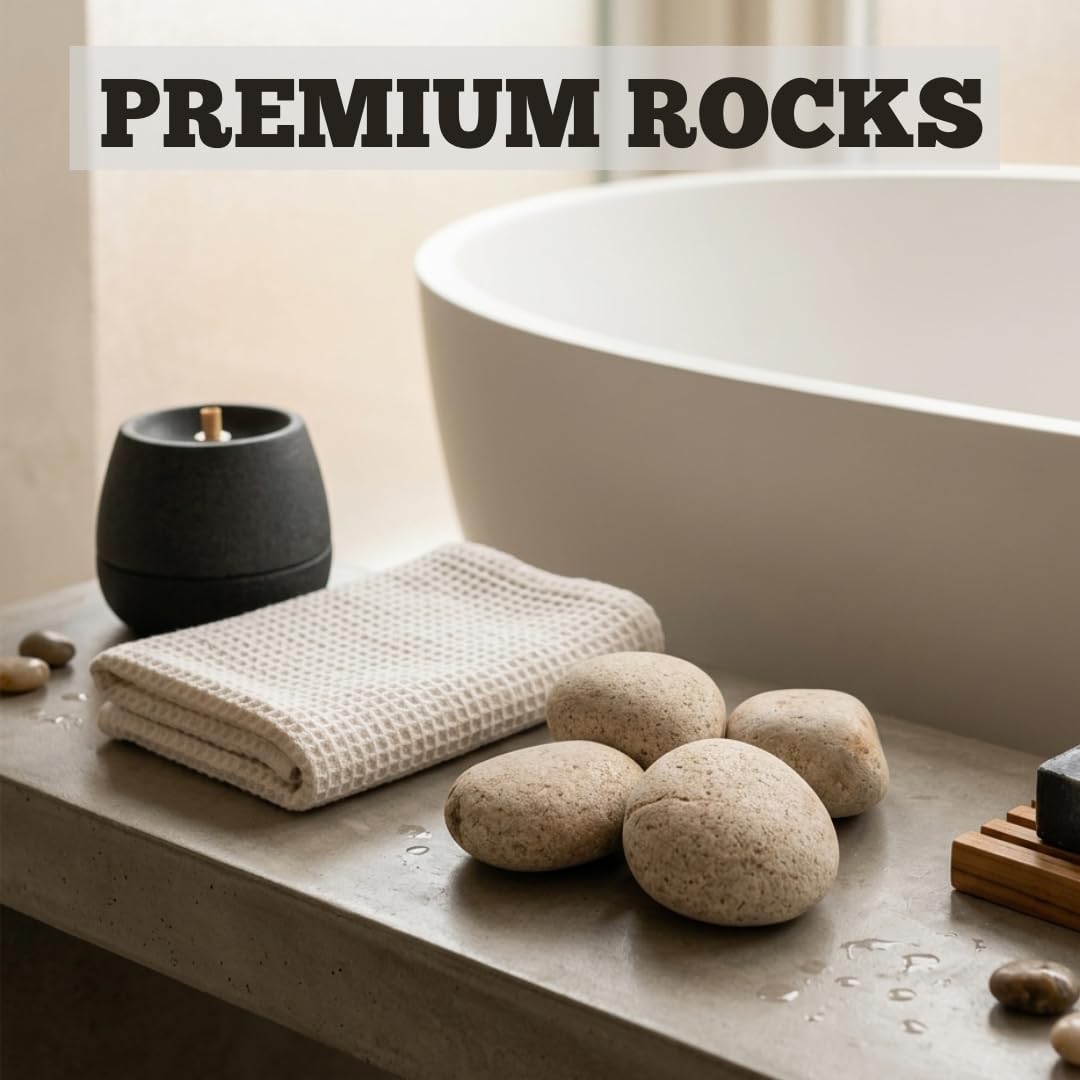 BYSONROCK Giant Natural Beige Beach Rocks, 4 Large Stones, Size 5-8 Inch, (10–14 lbs), Large Decorative Garden Rocks for Landscaping, Planters, Aquariums & Painting
