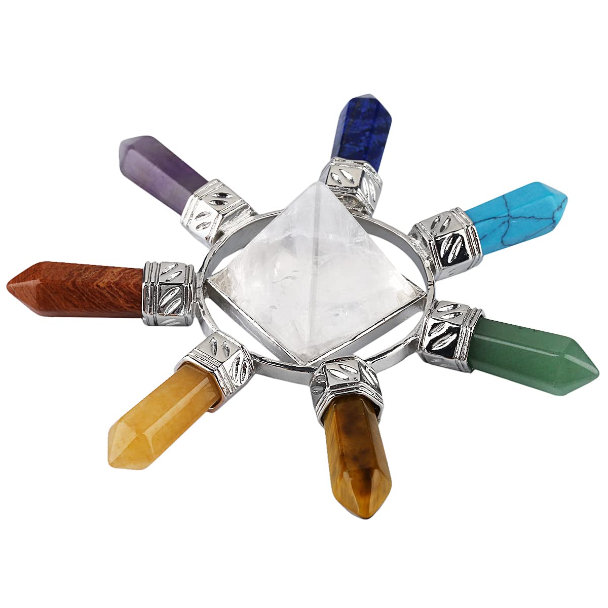 Rockcloud Pyramid & 7 Chakra Points Energy Generator,Reiki Healing Crystal Stone,Rock Quartz