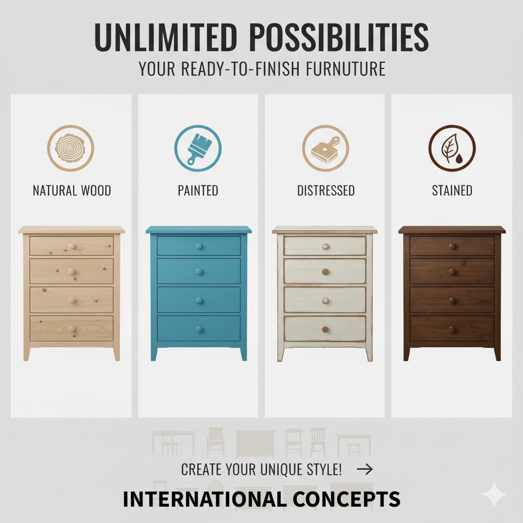 International Concepts Shaker Bookcase 72-Inch Tall, Solid Parawood, 5-Shelf Adjustable Storage Bookshelf for Living Room/Office, Unfinished Furniture