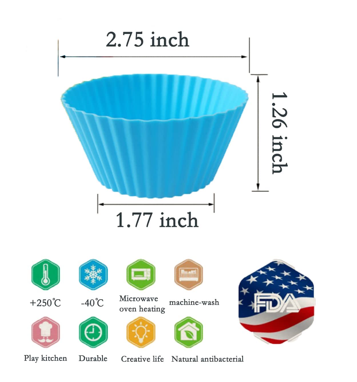 Reusable Silicone Cupcake Baking Cups 24 Pack, 2.75 inch Cups, & Non-stick Muffin Liners for Party Halloween Christmas,6 Rainbow Colors (Pack of 24,Multicolor)