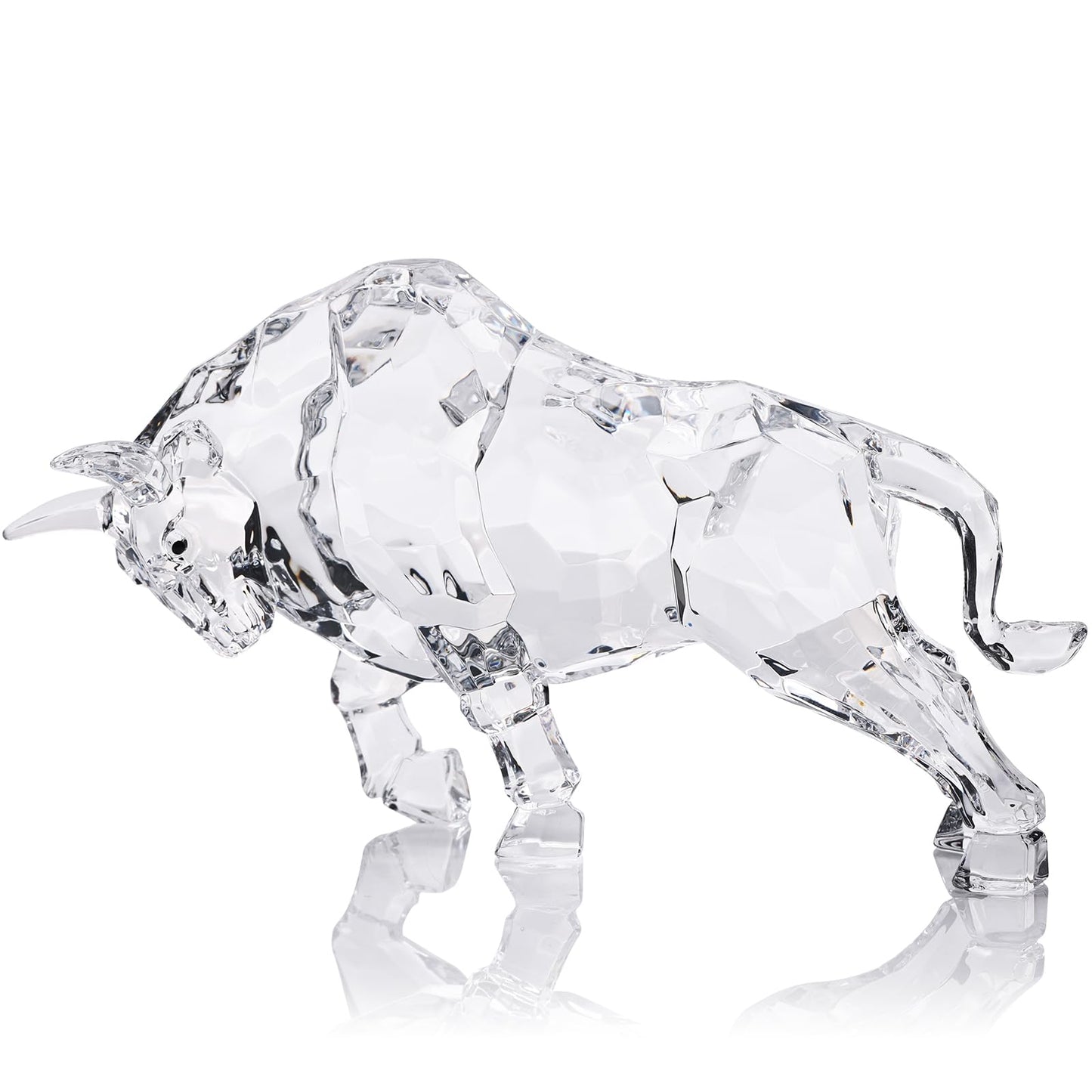 PlivBloom Fengsui Wall Street Bull Statue,Geometric Ornaments Sculpture,Acrylic Bull Figurine Suitable Gifts for Stock Market Lovers, Crystal Figures for Desk Ornaments,Tv Stand Knick Knacks (White)