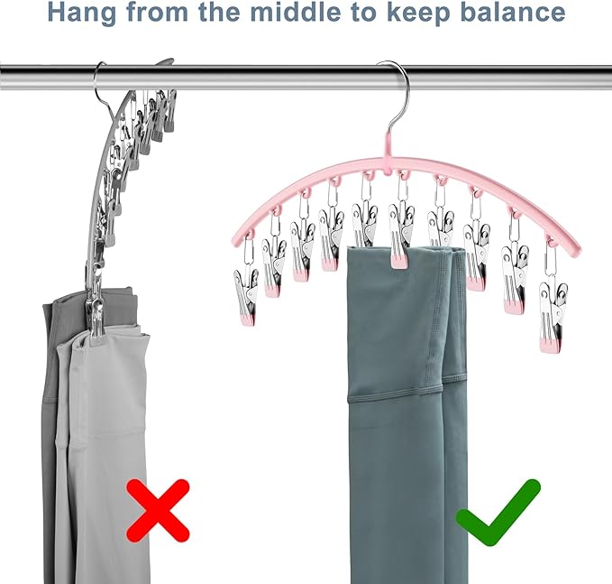 Legging Organizer for Closet, Metal Yoga Pants Hangers 2 Pack w/10 Clips Holds