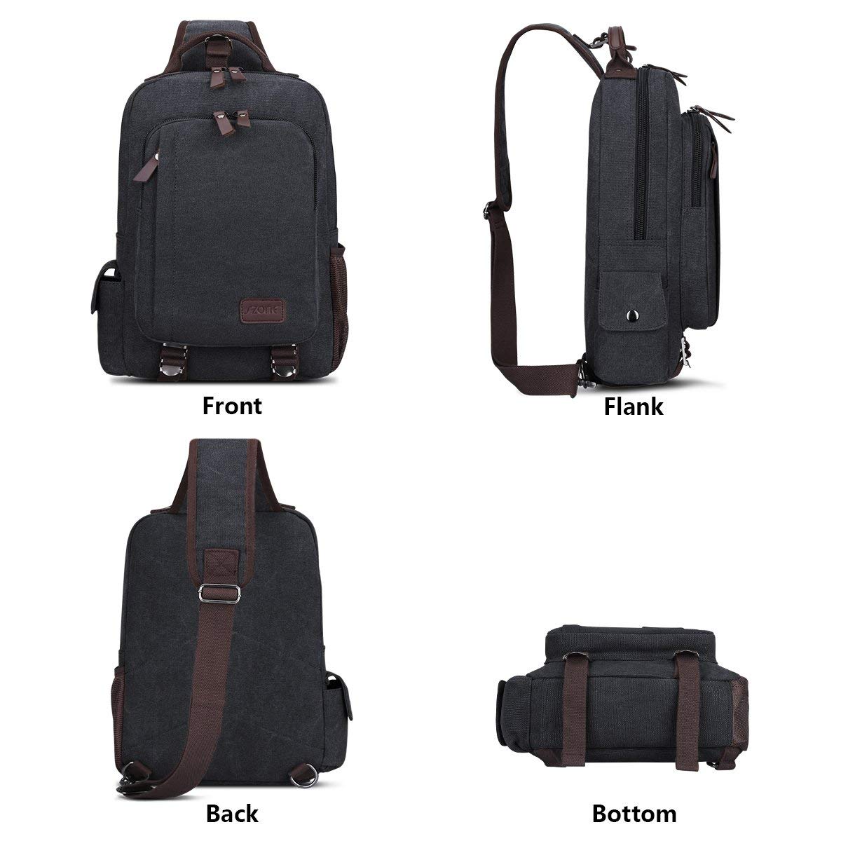 S-ZONE Sling Backpack for Men with Chest Pocket 13" Shoulder Bag Shoulder Bag Shoulder Bag Backpack, dark grey, M, One size