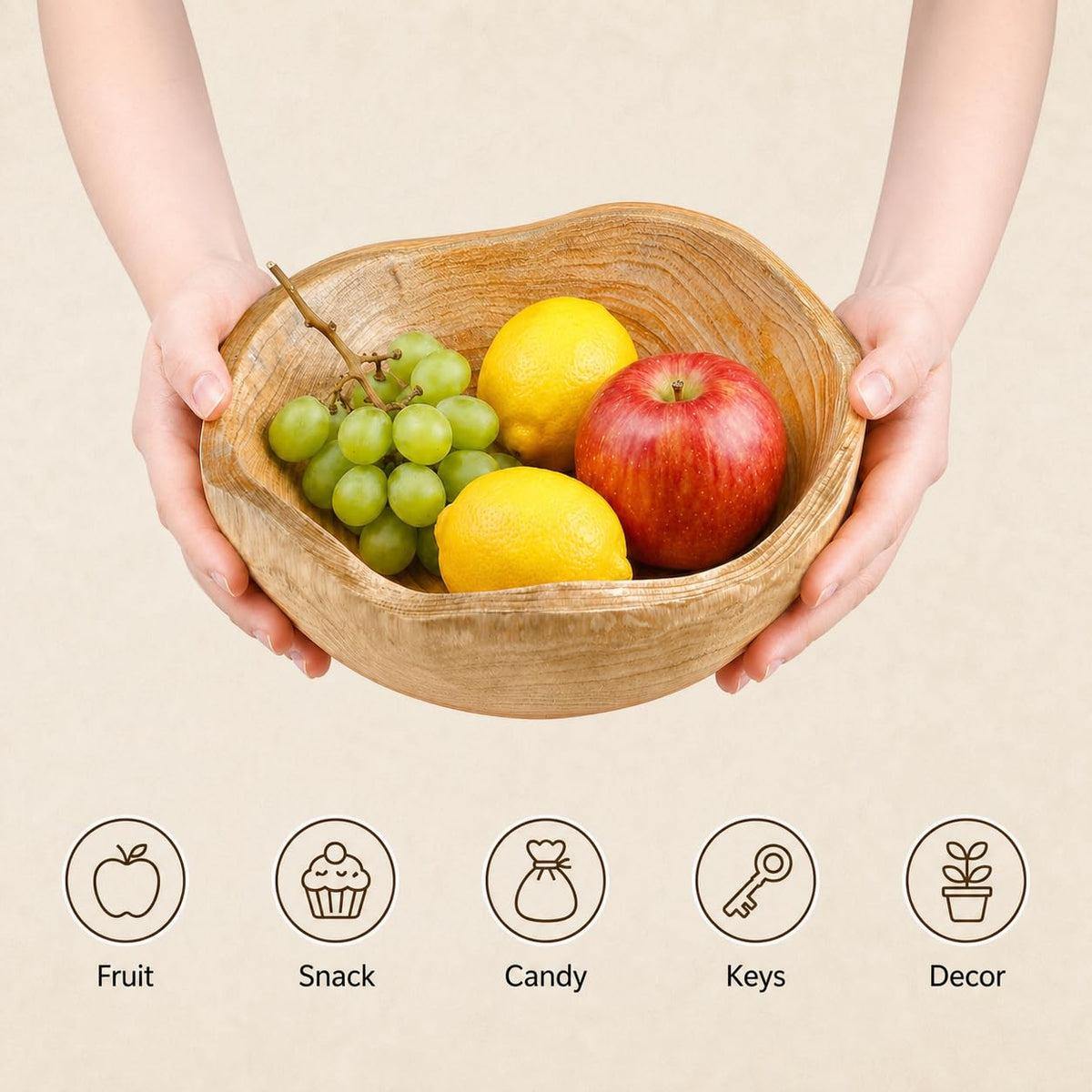 Elsjoy Decorative Natural Wood Bowl, Rustic Wooden Fruit Bowl, Creative Irregular Shaped Wood Serving Bowl for Snack, Candy, Keys, Home Decor