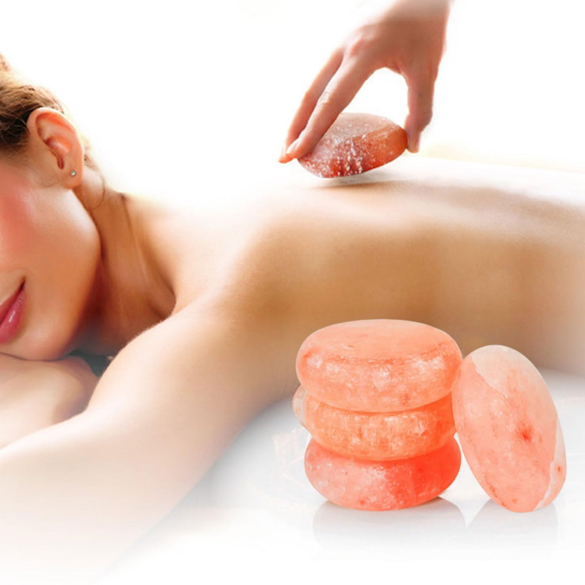 Glowyn Pink Himalayan Salt Massage Stone Discs - Flat, Thick & Round - Set of 4 | Pink Crystal Hand-Carved Stone for Massage Therapy and Deodorant (Large 3.5")