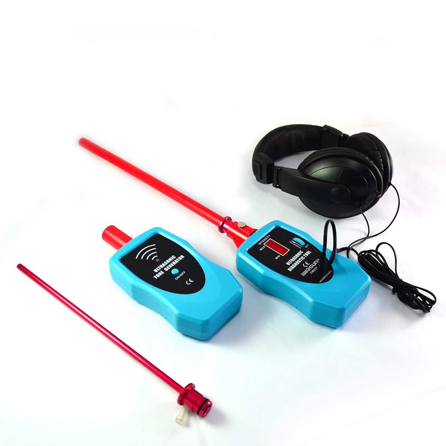 allsun Ultrasonic Leak Detector Diagnostic Stethoscope 36-44kHz Air/Contact Probe,Kit w/Rotary Volume,Tone Generator,Find Vacuum Gas Seal Faults,Auto& Industrial Leak Detection Tool