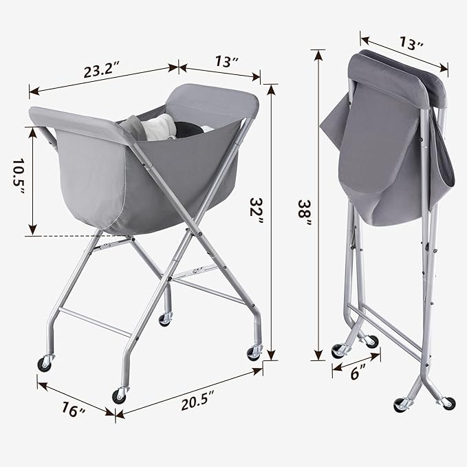 ELYKEN Laundry Cart with Wheels, 32”H Easy Rolling Laundry Hamper with