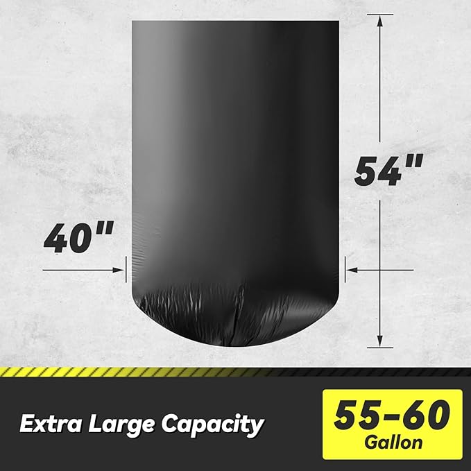 150 Count 55-60 Gallon Trash Bags, Sturdy & Tear-Resistant Commercial Can