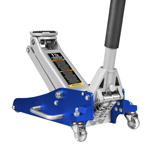 BIG RED T815016L Torin Hydraulic Low Profile Aluminum and Steel Racing Floor Jack with Dual Piston Quick Lift Pump, 1.5 Ton (3,000 lb) Capacity, Blue, T815016L