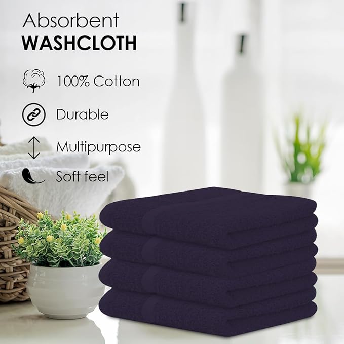 Avalon Towels Cotton Washcloths 24-Pack – 12 x 12 Inch Plum Super Soft &