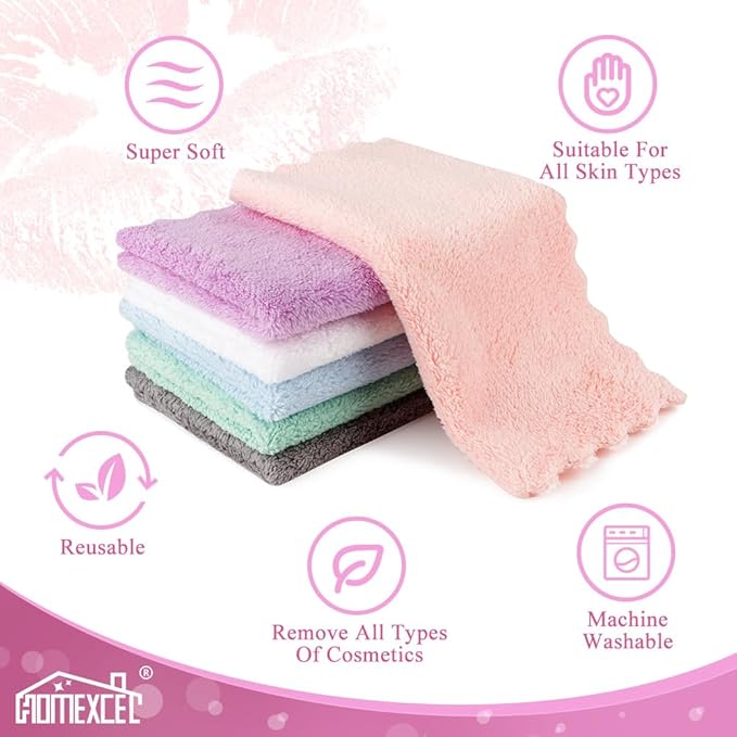 HOMEXCEL Premium Makeup Remover Cloth 24 Pack, Reusable Super Soft 7 x 7 Inch