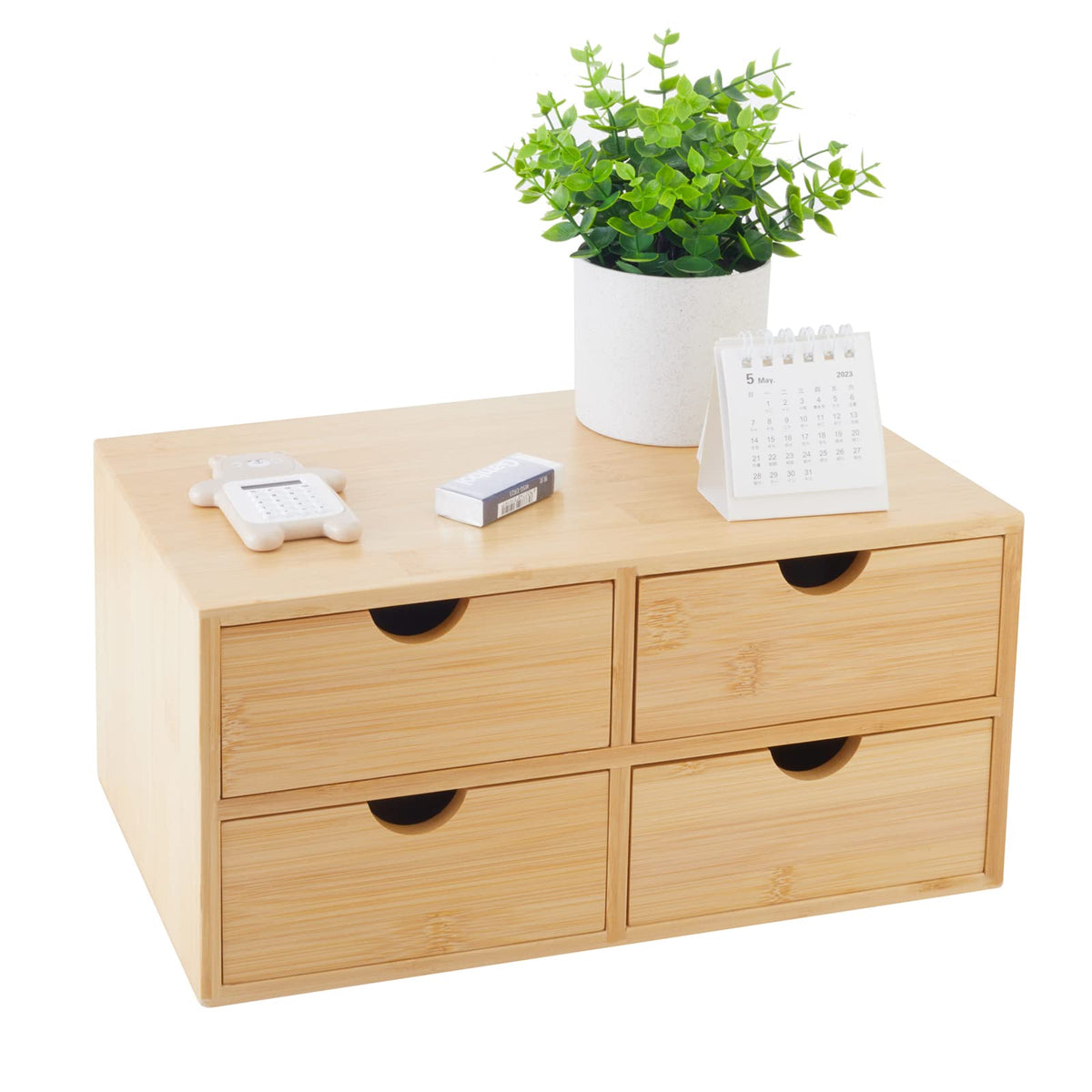 Charmewooden Bamboo Desk Organizer With Drawers Countertop Drawers Counter Storage Box Corner Desk Organizer for Home Office No Assembly Required (4 Drawers)