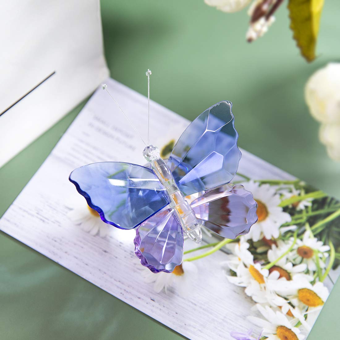 H&D HYALINE & DORA Crystal Cut Butterfly Animal Ornament and Purple Crystal Butterfly Figurine with Crystal Ball Base