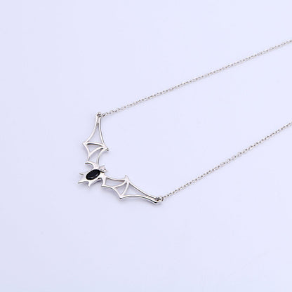 DAOCHONG 925 Sterling Silver Gothic Vampire Bat Pendant Necklace Jewelry for Women