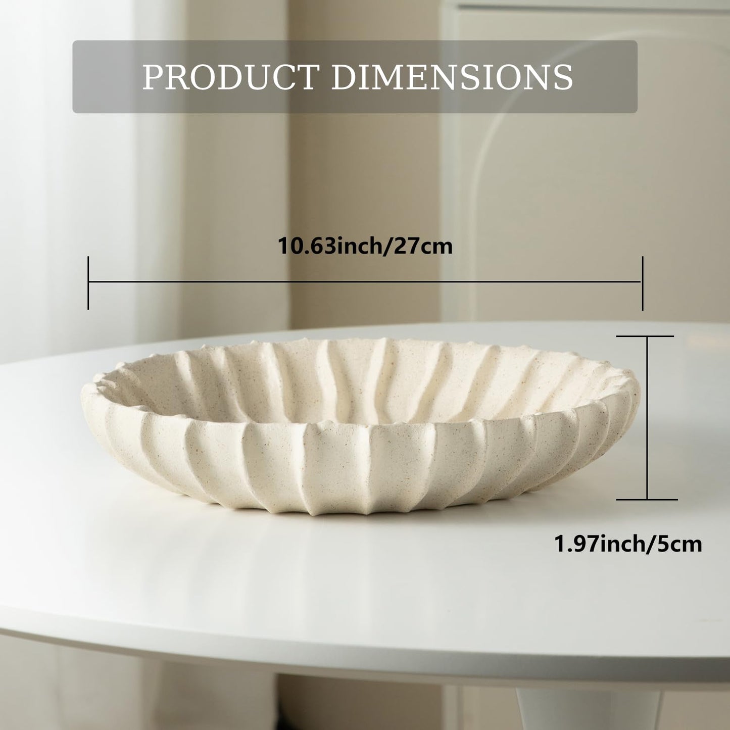 Dneuoir Large Decorative Bowl Fruit Bowl for Kitchen Counter, Resin Modern Decorative Tray for Home Decor, Key Bowl for Entry Table, Shelf, 11.2 Inch (Beige)