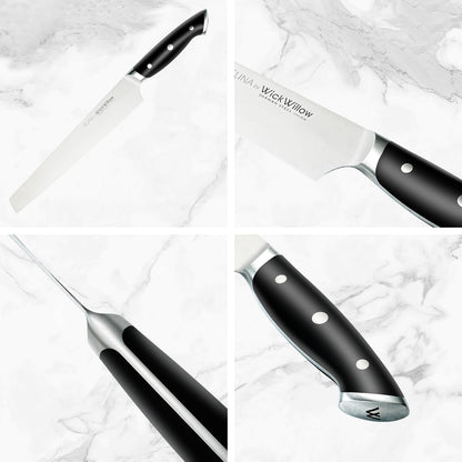 WICKWILLOW 10" Bread Knife – Razor Sharp German Steel – Serrated Knife for Homemade Bread & Sourdough – Full Tang & Ergonomic Handle – Gift Box – Velina Series