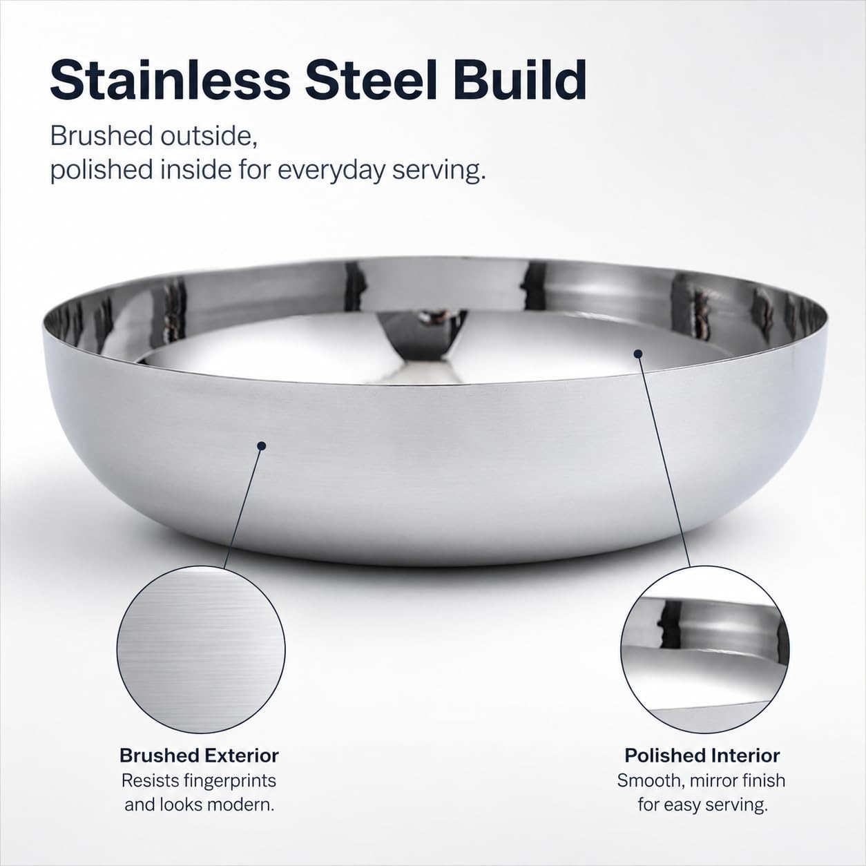IMIKEYA Stainless Steel Serving Bowl 9.5 Inch Round Food Mixing Bowl for Salad Fruit Soup Pasta Ramen Basin Kitchen Accessory Home Decor