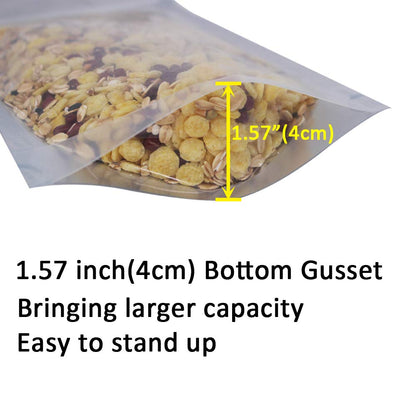 100 Pack 5.5 x 10 Inch Stand Up Pouch Bags Zipper Mylar Bags Clear Front with Aluminum Foil Back Reusable Food Storage Bag for Multipurpose with Gusset Bottom(5.5mil Thickness)