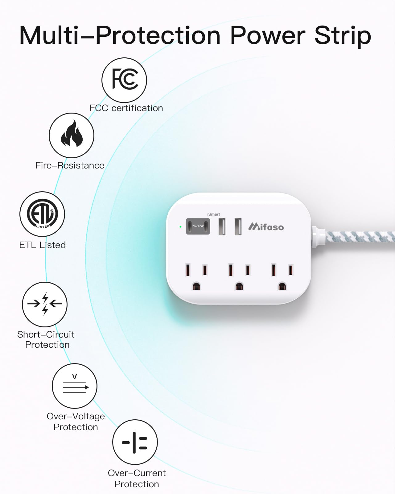 Travel Essentials - Mifaso Power Strip with USB, Compact Flat Plug Extension Cord 5ft with 3 Outlets 4 USB Ports, Non Surge Cruise Must Haves, Cruise Ship Essentials, Dorm Room, Apartment Essentials