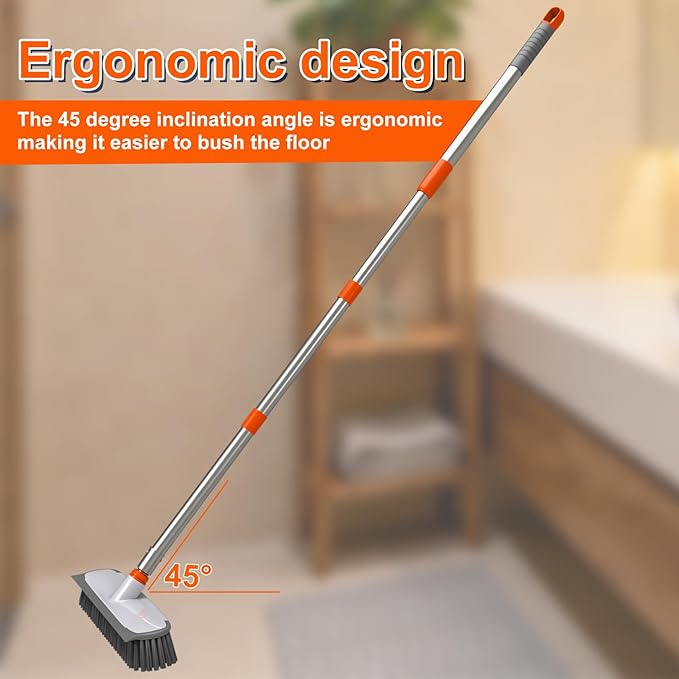 Floor Scrub Brush with Long Handle, Stiff Bristles Deck Brush, BITOPE