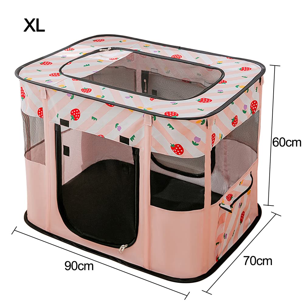 Foldable Pet Playpen Portable Kennel Cage for Puppy Dog Kitten Cat, Indoor/Outdoor Pop up Pet Tent Fence (XL,Pink)