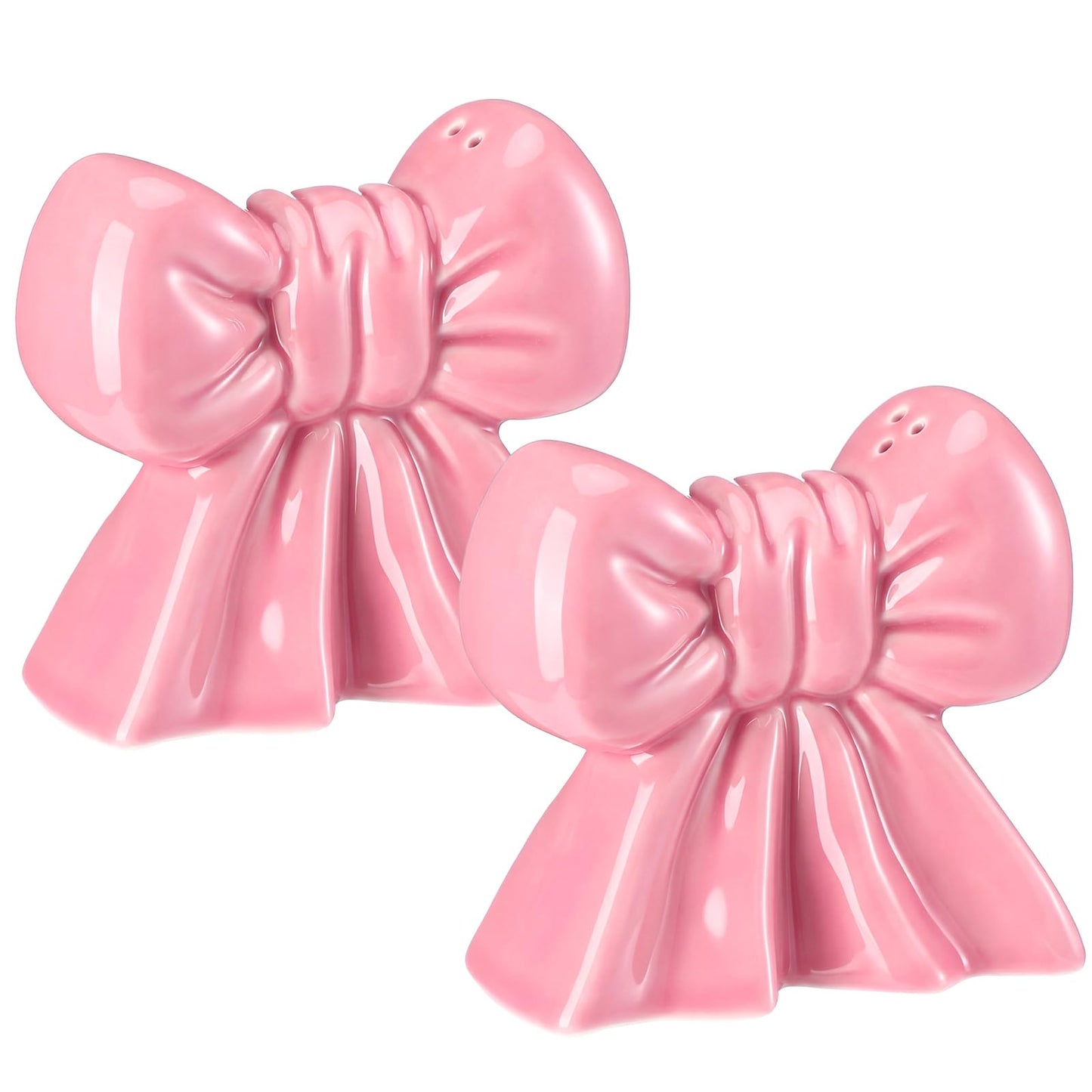 LemonRoad 2 Pcs Pink Bow Salt and Pepper Shakers Set Cute Bow Ceramic Decorative Salt and Pepper Shaker Set Coquettish Preppy Decor for Kitchen Dinner Table Party Funny Novelty Gift