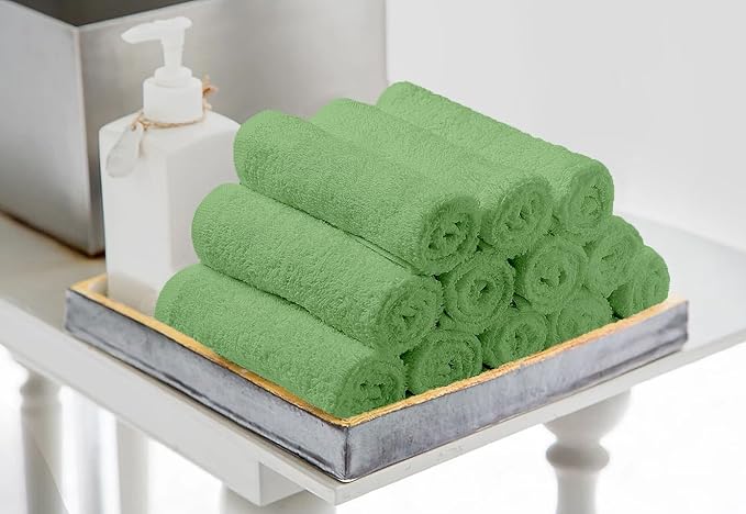 Avalon Towels Cotton Washcloths 24-Pack – 12 x 12 Inch Sage Green Super Soft &