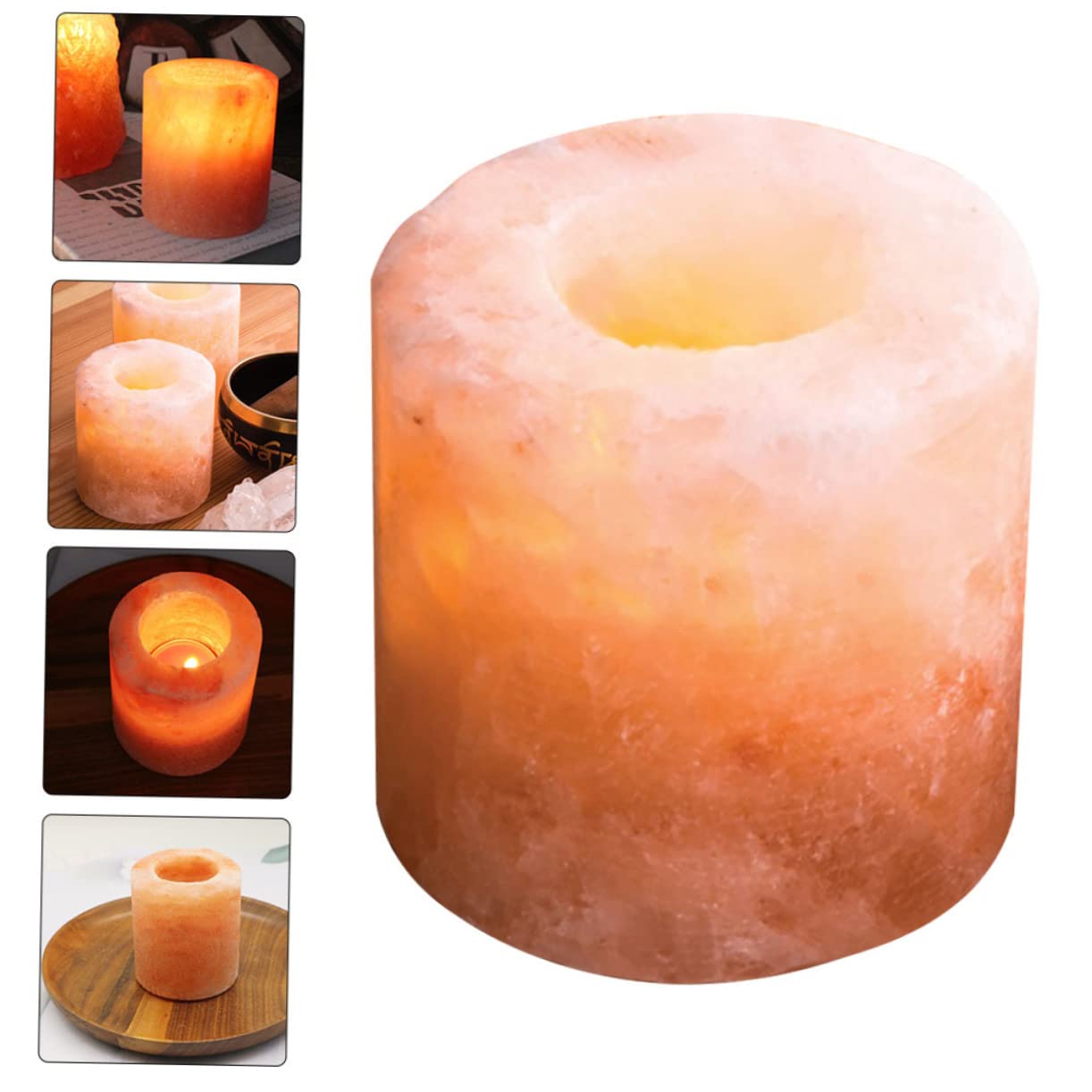 Ciieeo 2pcs Himalayan Crystal Salt Candle Holder Elegant Desktop Ornament for Home Decoration Meditation and Dining Table Decor for Farmhouse and Modern Living Spaces