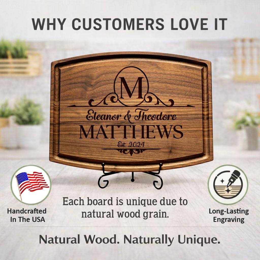 Tayfus Personalized Cutting Board, Custom Engraved Wood Charcuterie Board - Unique Gift Idea for Wedding, Engagement, Bridal Shower, Anniversary & Housewarming - For Couples, Parents & Family