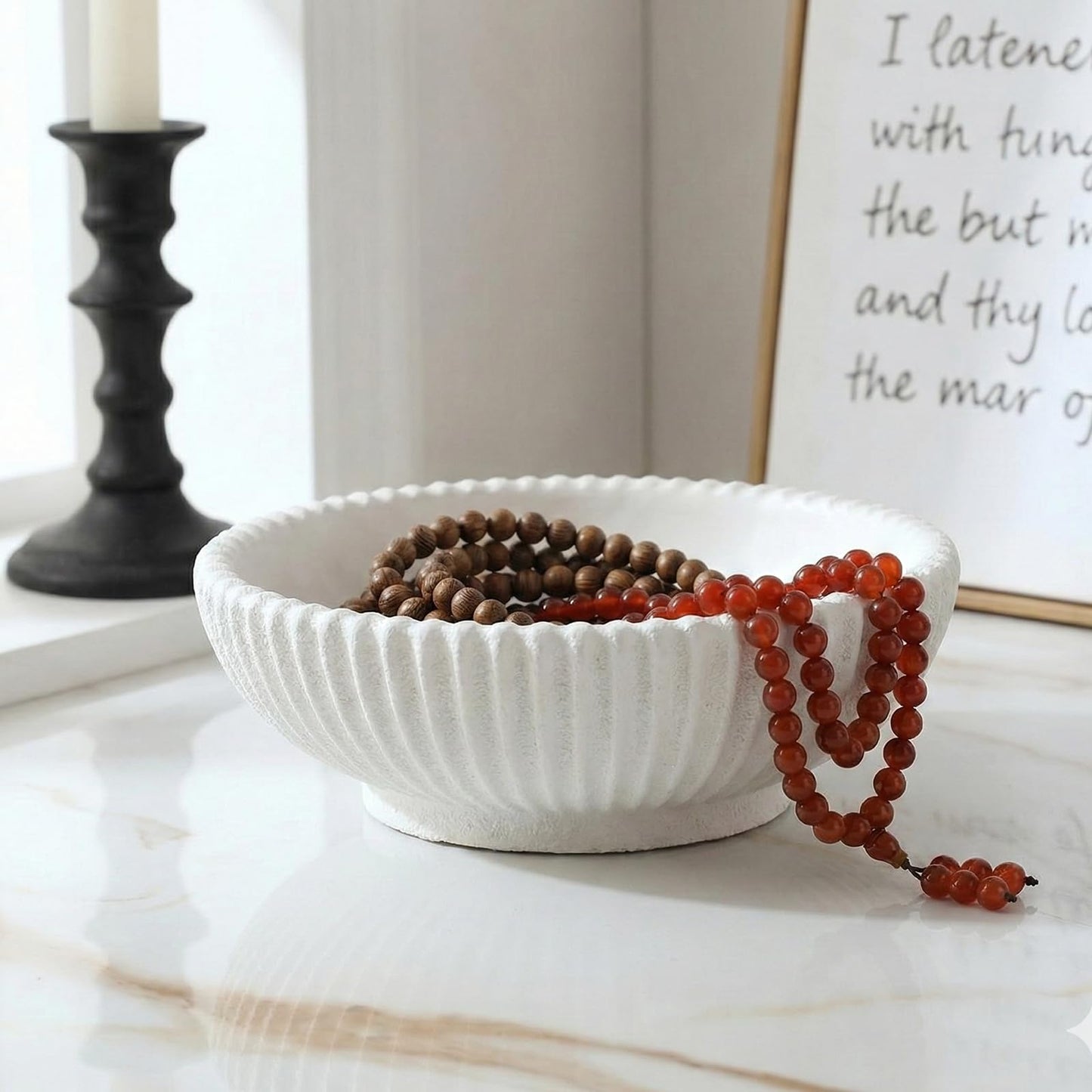 LINYTHER Large Decorative Fruit Bowl for Kitchen Counter or Table, Key Holder Bowl for Entryway Table, Bread Candy Snack Organizer, Modern Farmhouse Centerpiece Decor, White/Stripe