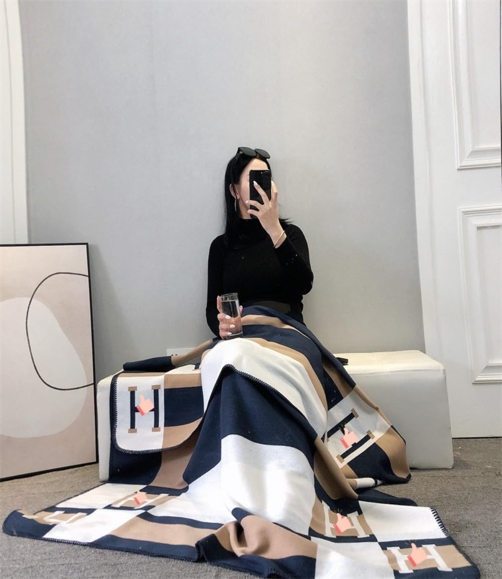 Fcteap h Blanket Soft Fleece Sofa Throw Blanket for Women Couch Bed Plush Wool Stitch Flannel Cozy Large Comfy Quilt Aesthetic New Home Living Dorm Bedroom Decor Travel Essentials Gifts (Navy)