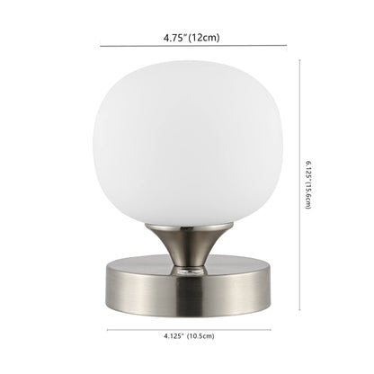 JONATHAN Y 6.13" Nickel/White Modern Cordless Rechargeable LED Table Lamp, Frosted White Glass Shade, Touch Dimmable Mini Accent Light for Bar, Bedroom, Nightstand (JYL7112B)