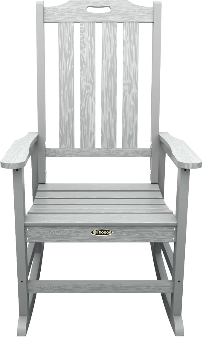 Oversized Rocking Chair Set of 8, Outdoor Rocking Chair for Adults, All Weather Resistant Porch Rocker for Lawn Garden, Grey