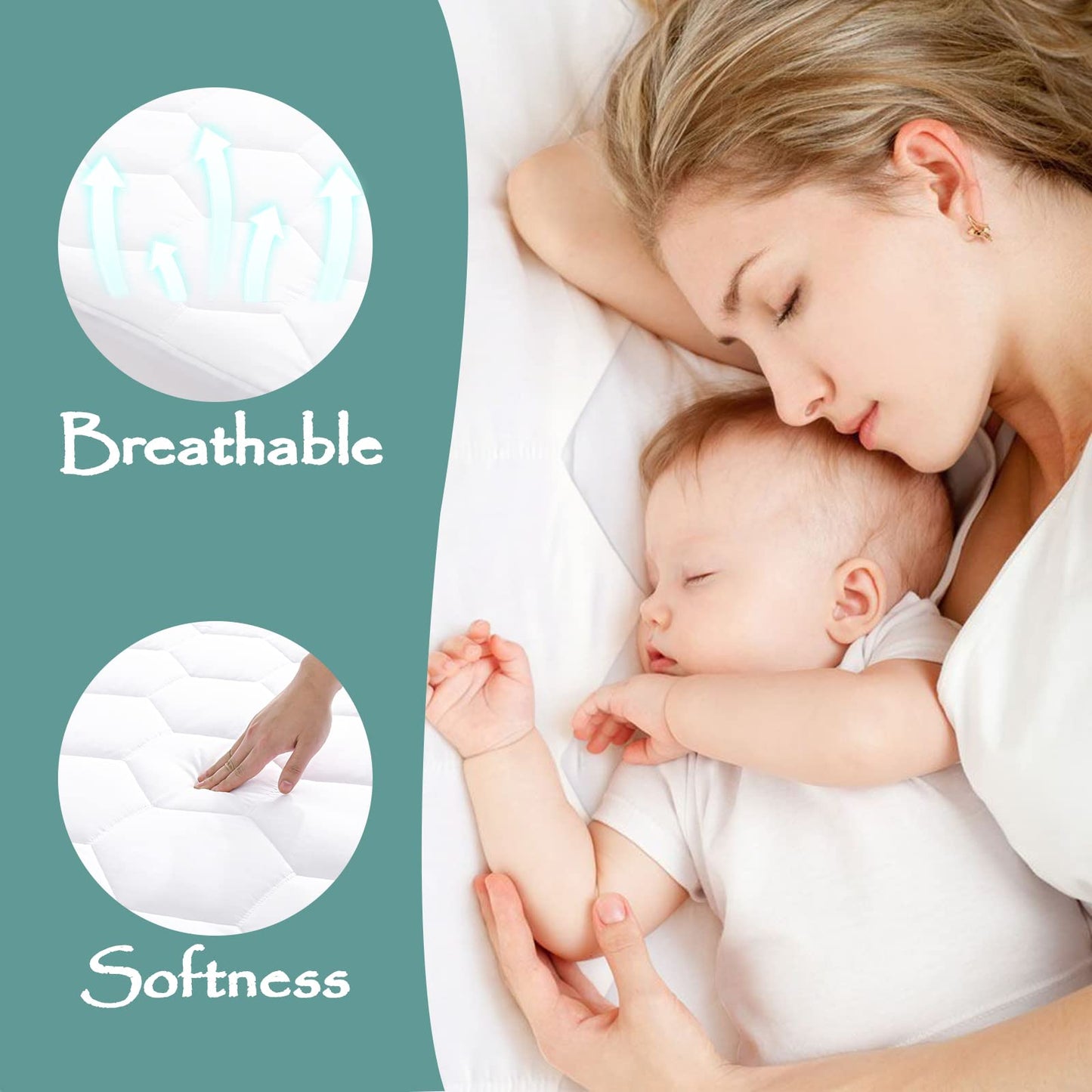 Queen Quilted Waterproof Mattress Pad Cover,Soft Mattress Pad Cover, Waterproof Mattress Protector Stretches up to 16” Deep Pocket-Hollow Alternative Filling-Cooling Mattress Topper