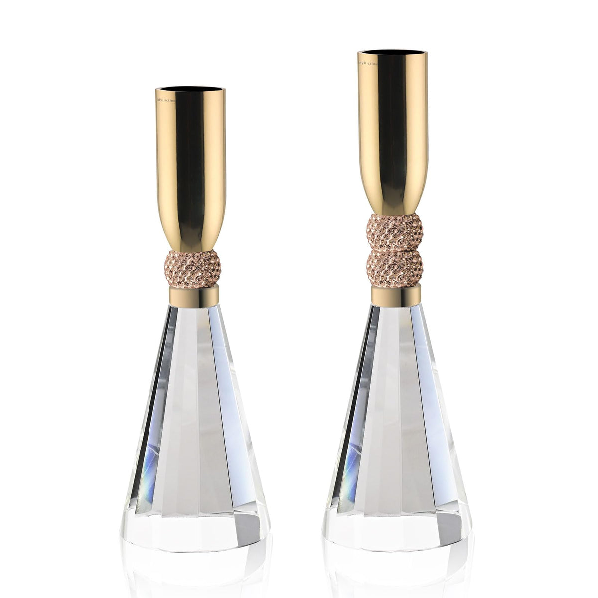 idyllictime Candle Holder Crystal K9 Heavy Base for Table Decorations Christmas Party Wedding Halloween Décor Set of 2 (Gold)